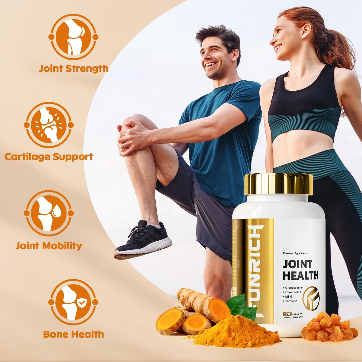FUNRICH Glucosamine Chondroitin MSM 2100mg Joint Support Supplement with Turmeric & Boswellia Capsules 120