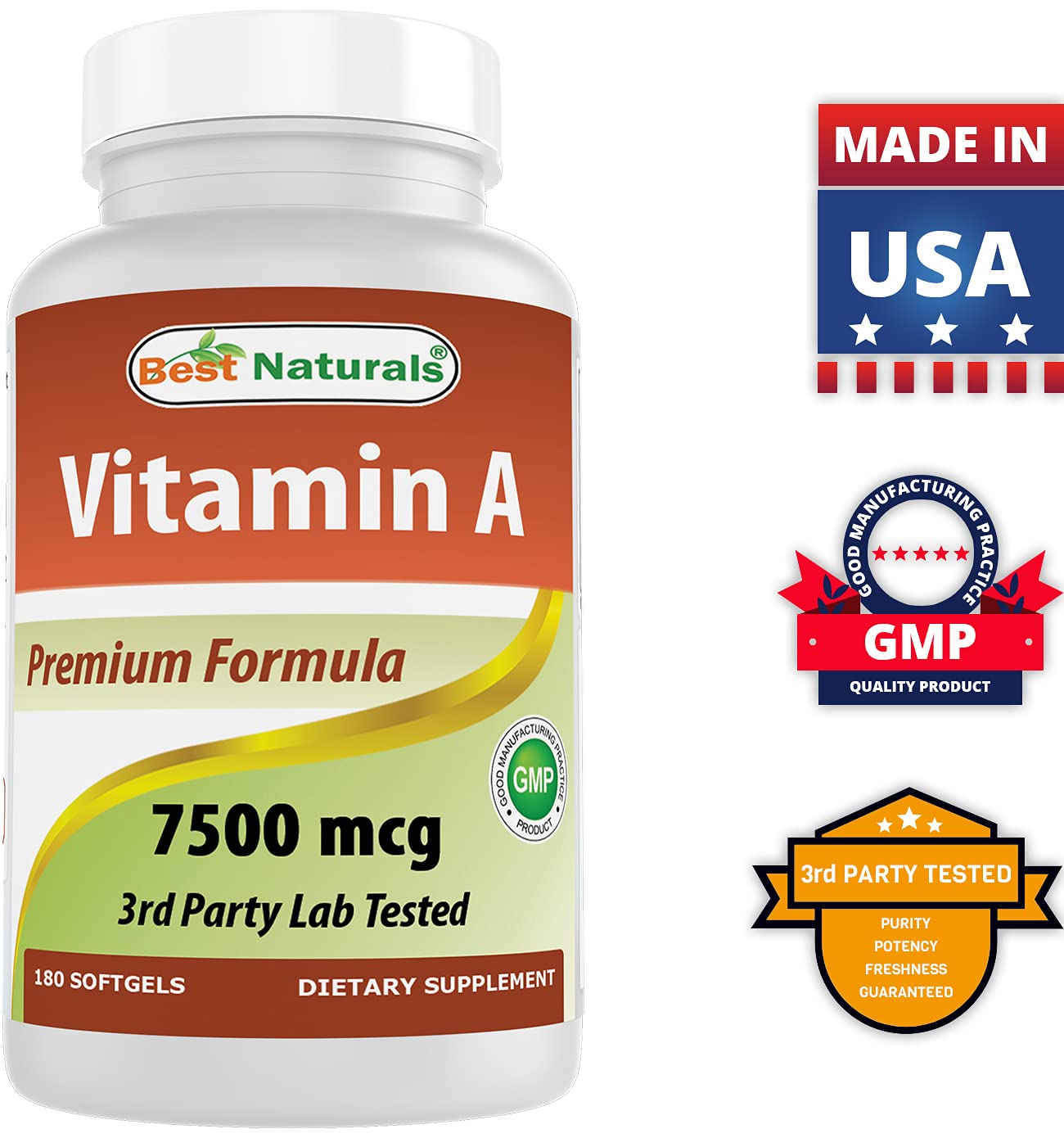 Best Naturals Vitamin A 25000 IU & Zinc Citrate 30 mg Softgels, 180 Softgels