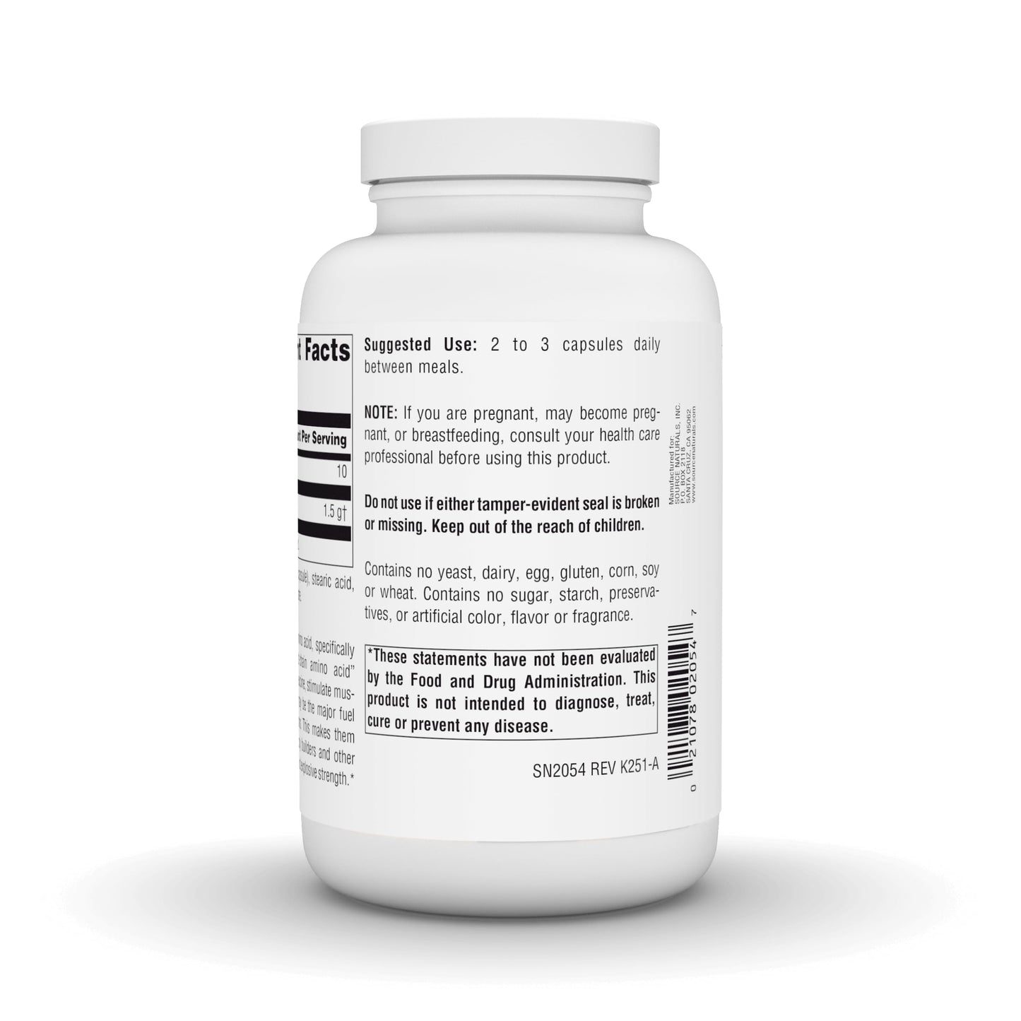 Source Naturals L-Leucine Free Form Essential Amino Acid Supplement for Energy Support 500 mg 240 Capsules