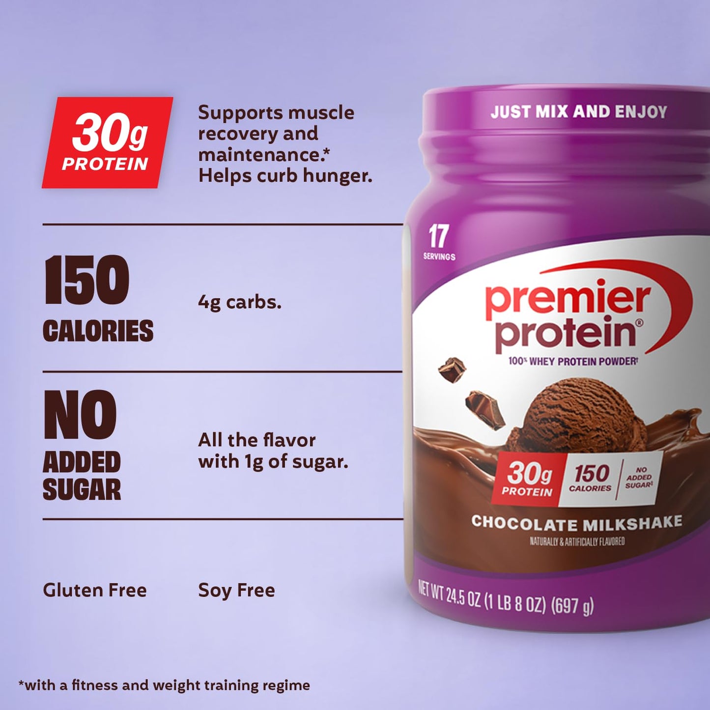Premier Protein 30g High Protein Powder, 100% Whey, Chocolate, 24.5 oz