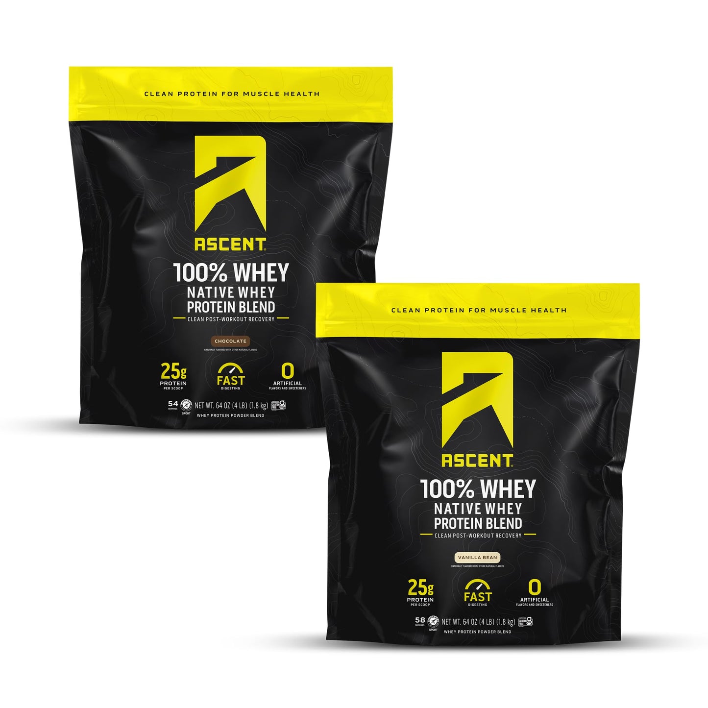 Ascent 100% Whey Native Whey Protein Blend Powder Vanilla & Chocolate, 128 oz