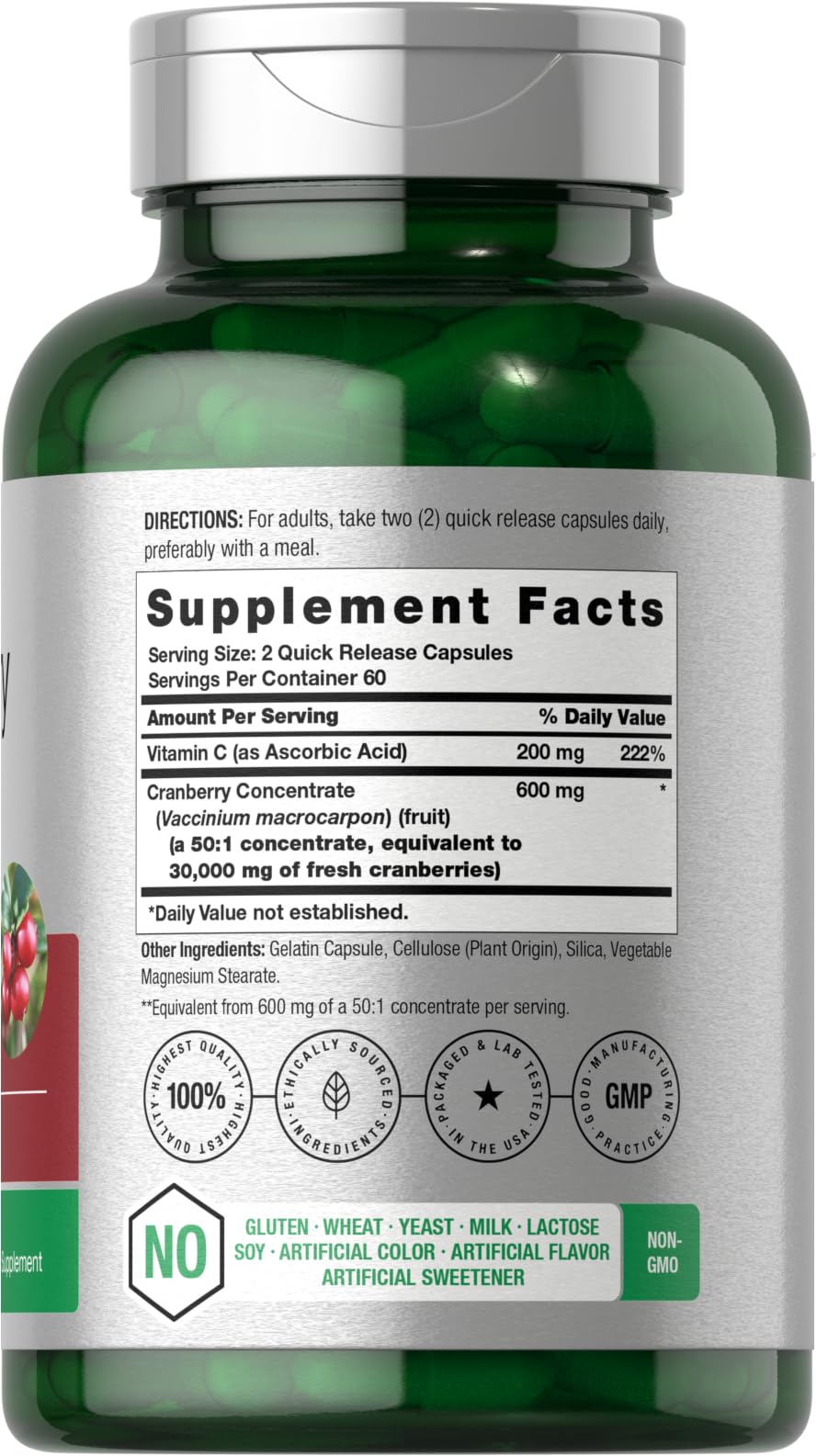 Horbäach Cranberry Concentrate Extract with Vitamin C Capsules, 120 Count