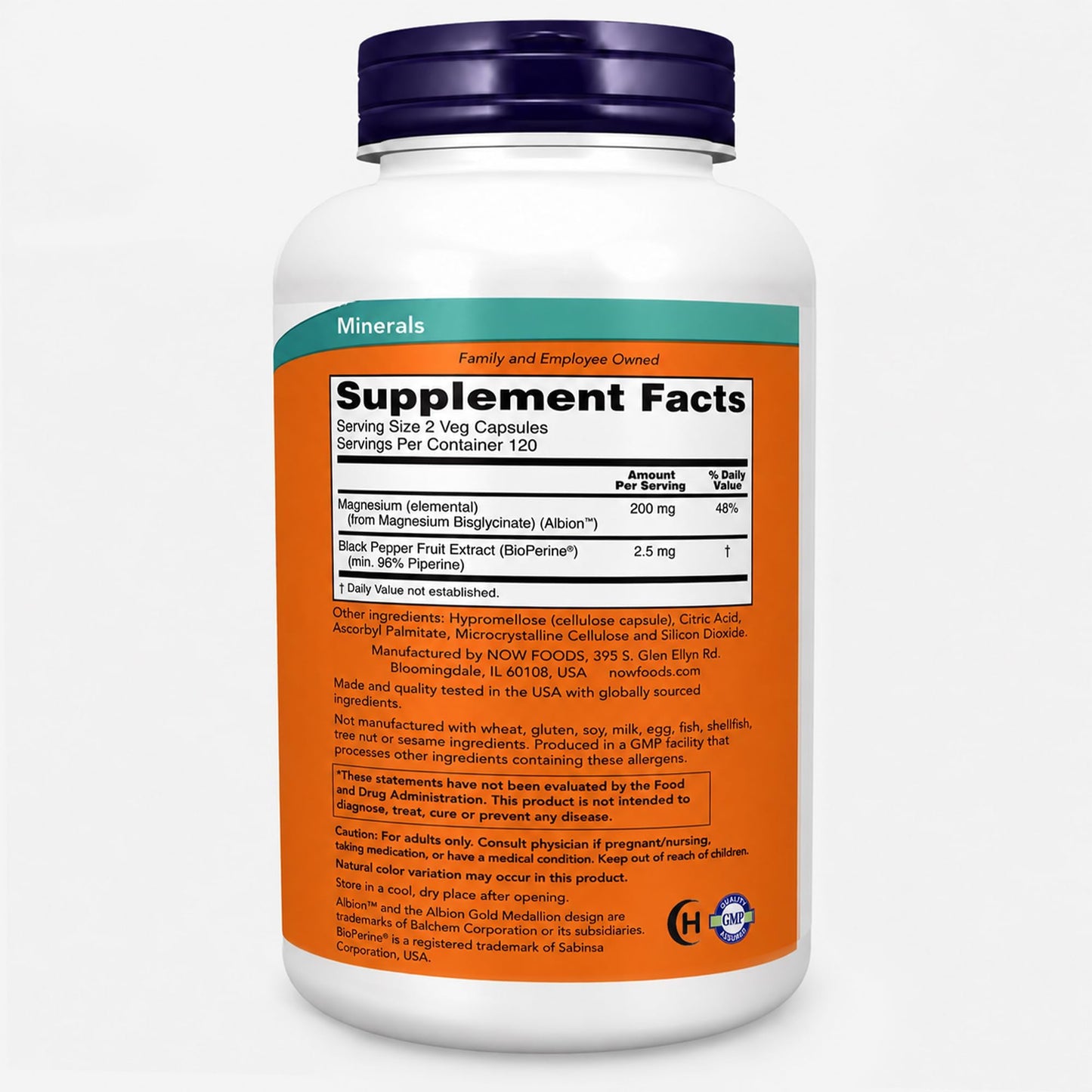 NOW Foods Magnesium Glycinate with BioPerine 480 Veg Capsules