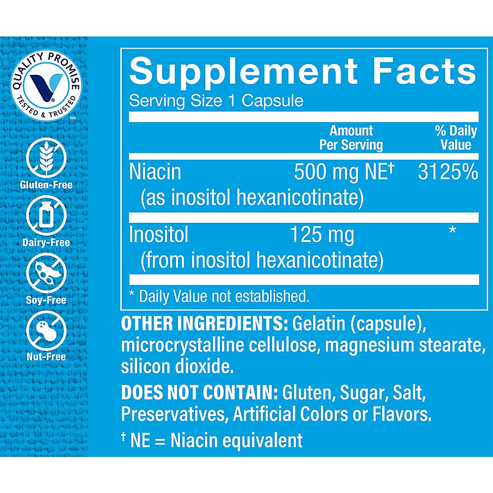 The Vitamin Shoppe No Flush Niacin 500mg Capsule, 100 Capsules