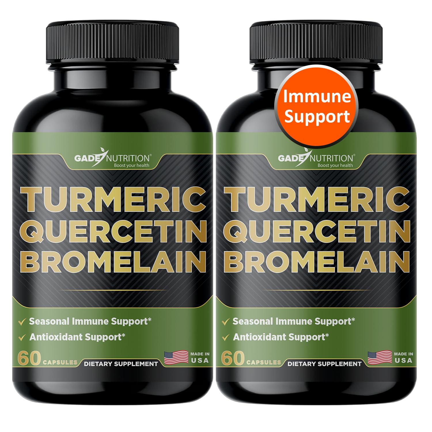 GADE NUTRITION BOOST YOUR HEALTH Turmeric Quercetin with Bromelain 500mg Capsules, 60 Capsules (Pack of 2)