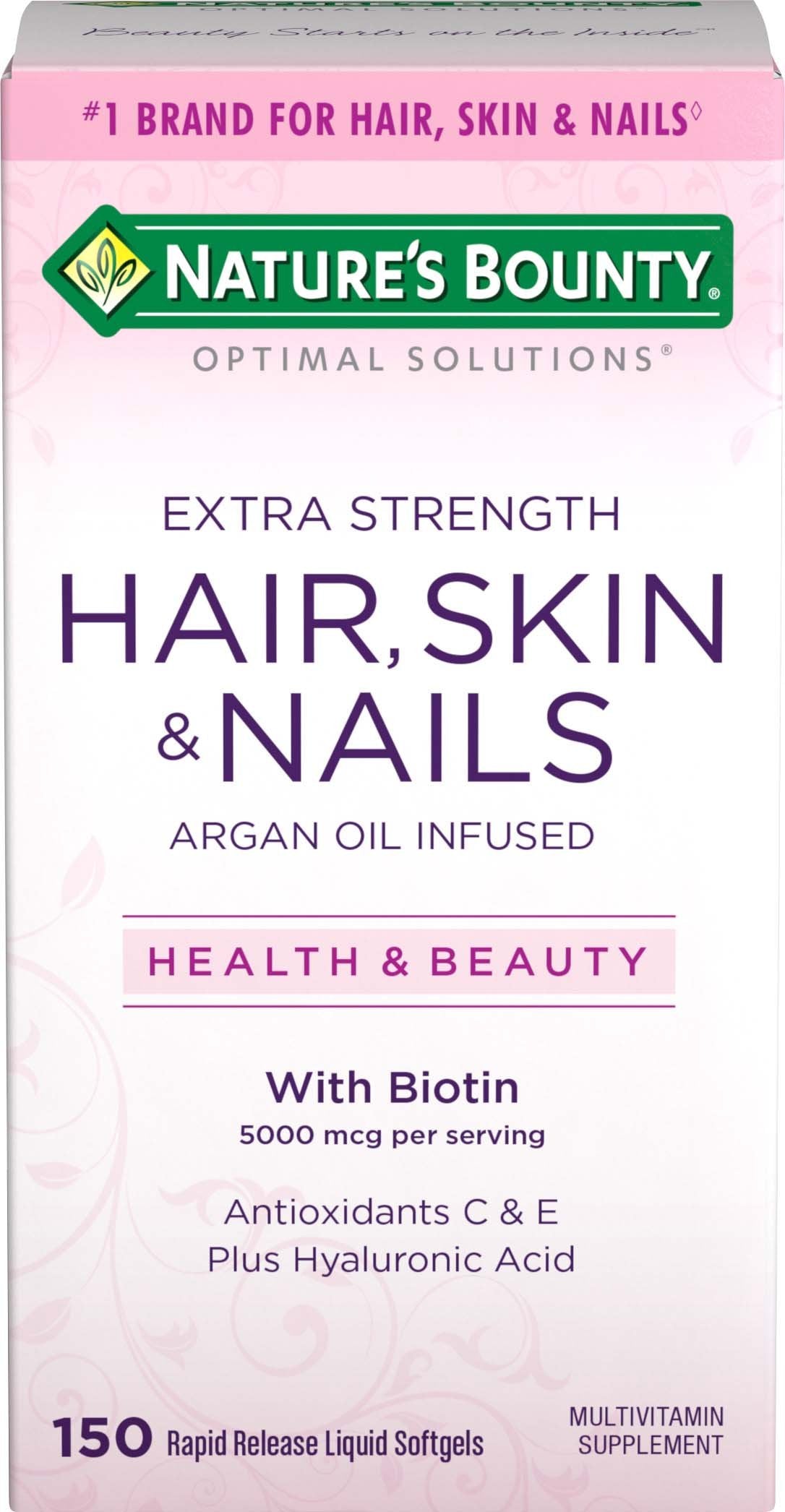 Nature's Bounty Optimal Solutions Hair Skin & Nails Extra Strength Softgels, 150 Count