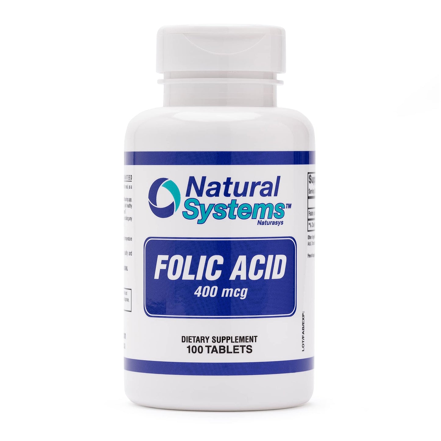 Natural Systems Naturasys Folic Acid Supplement 400 mcg Tablets, 100 Count