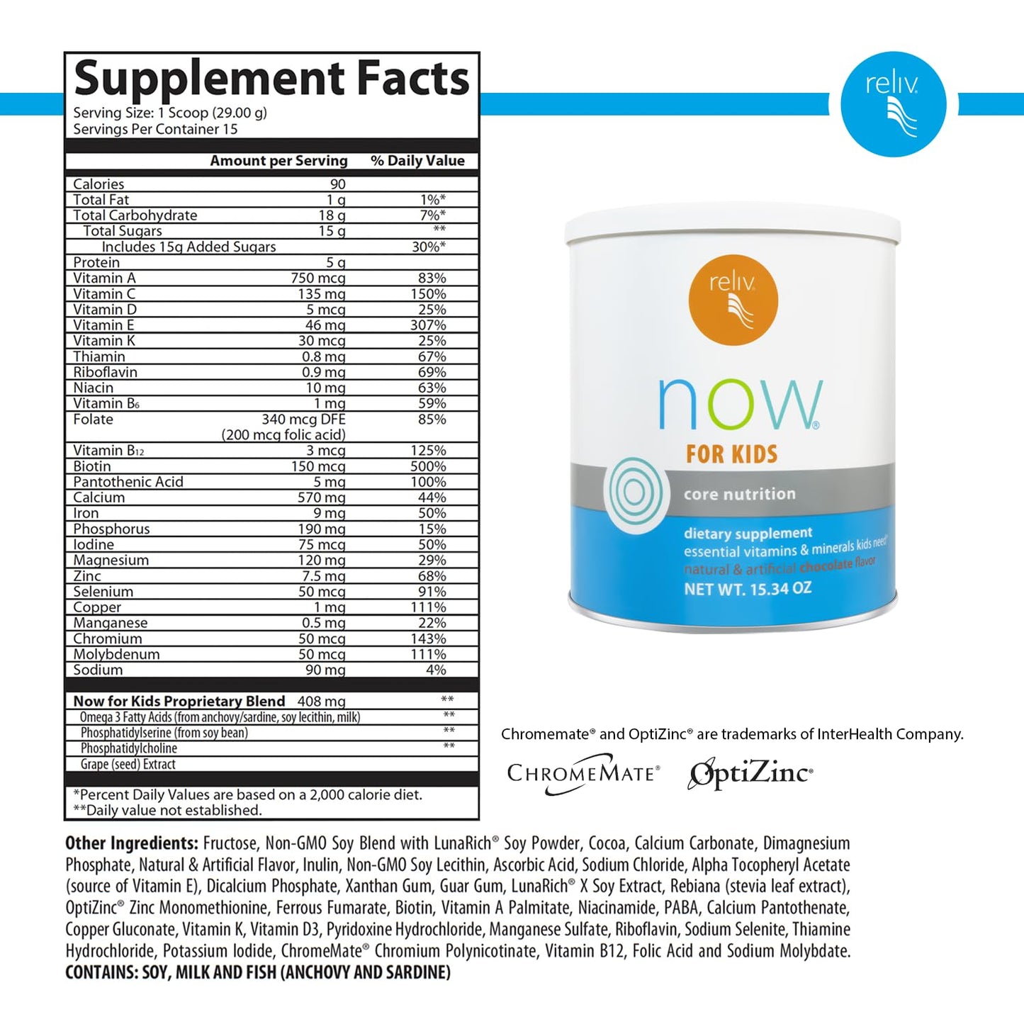 RELIV Now for Kids Chocolate Nutritional Shake Powder 15.34 Ounce