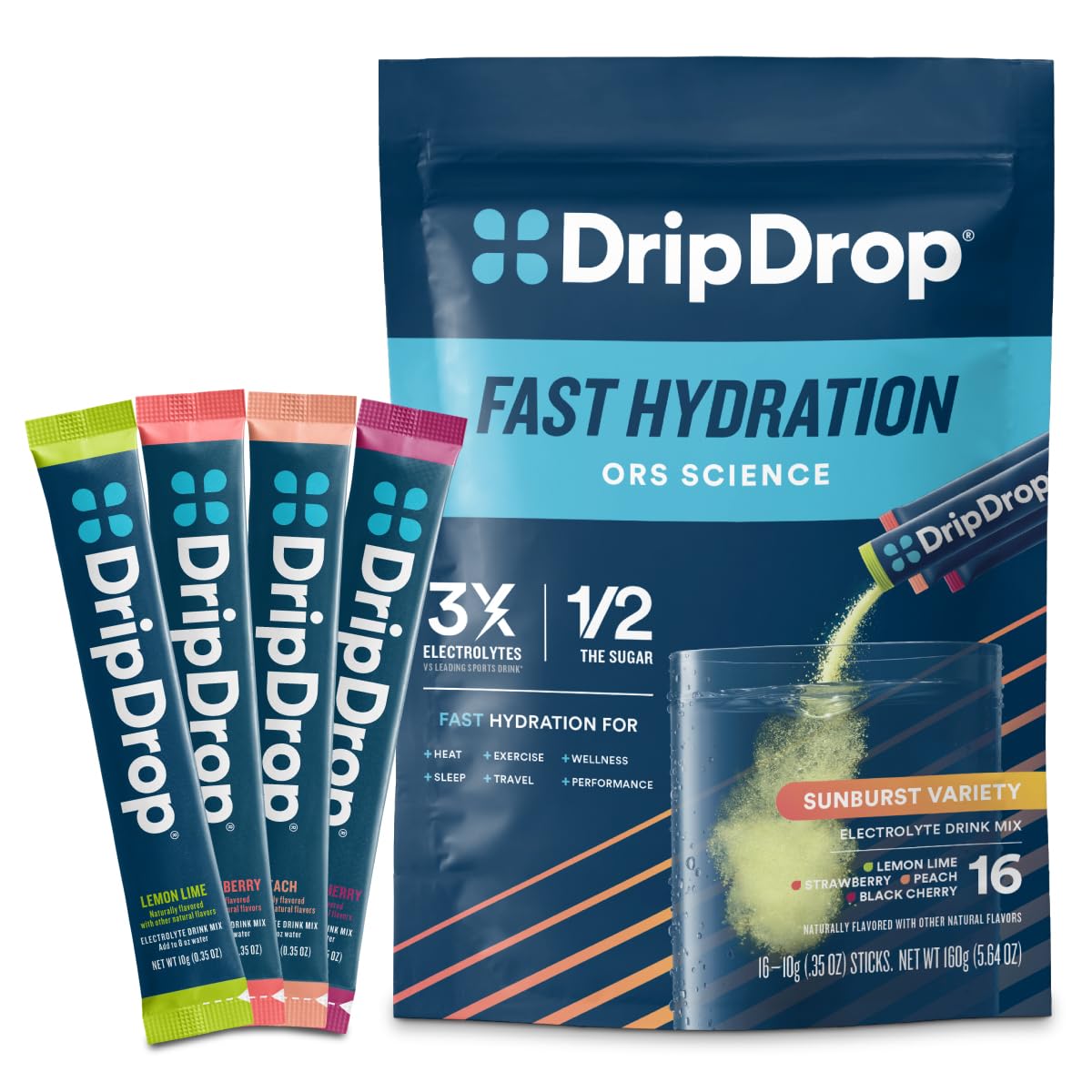 DripDrop Hydration Sunburst Variety Pack Electrolyte Packets Powder, 16 Count