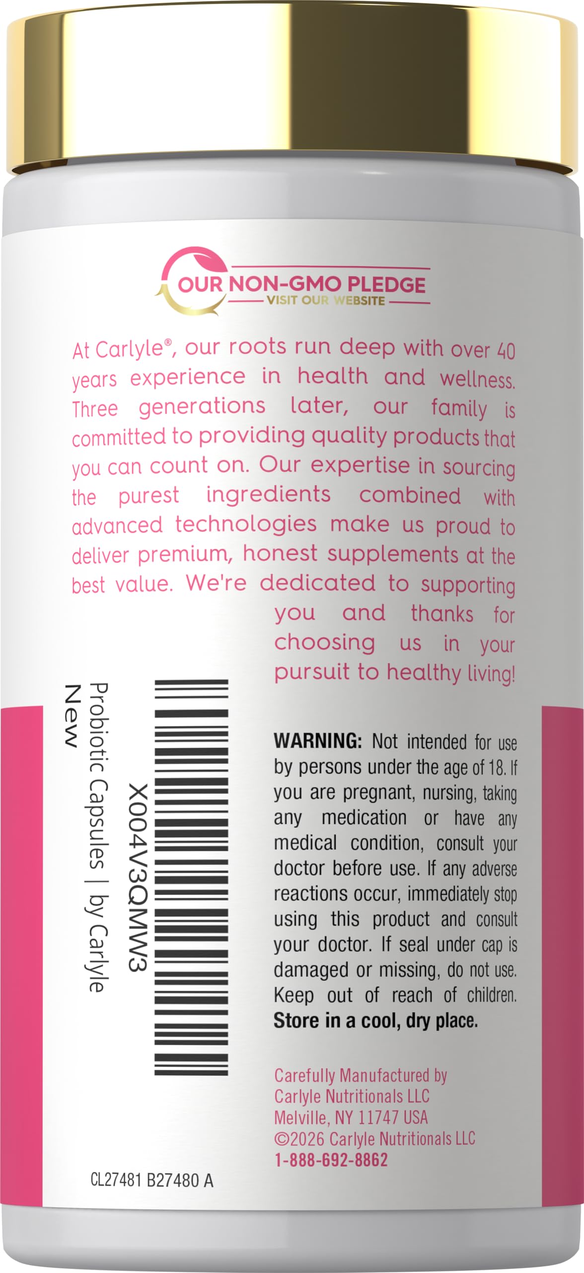 Carlyle Urinary and Vaginal Probiotic for Women Capsules, 60 Count