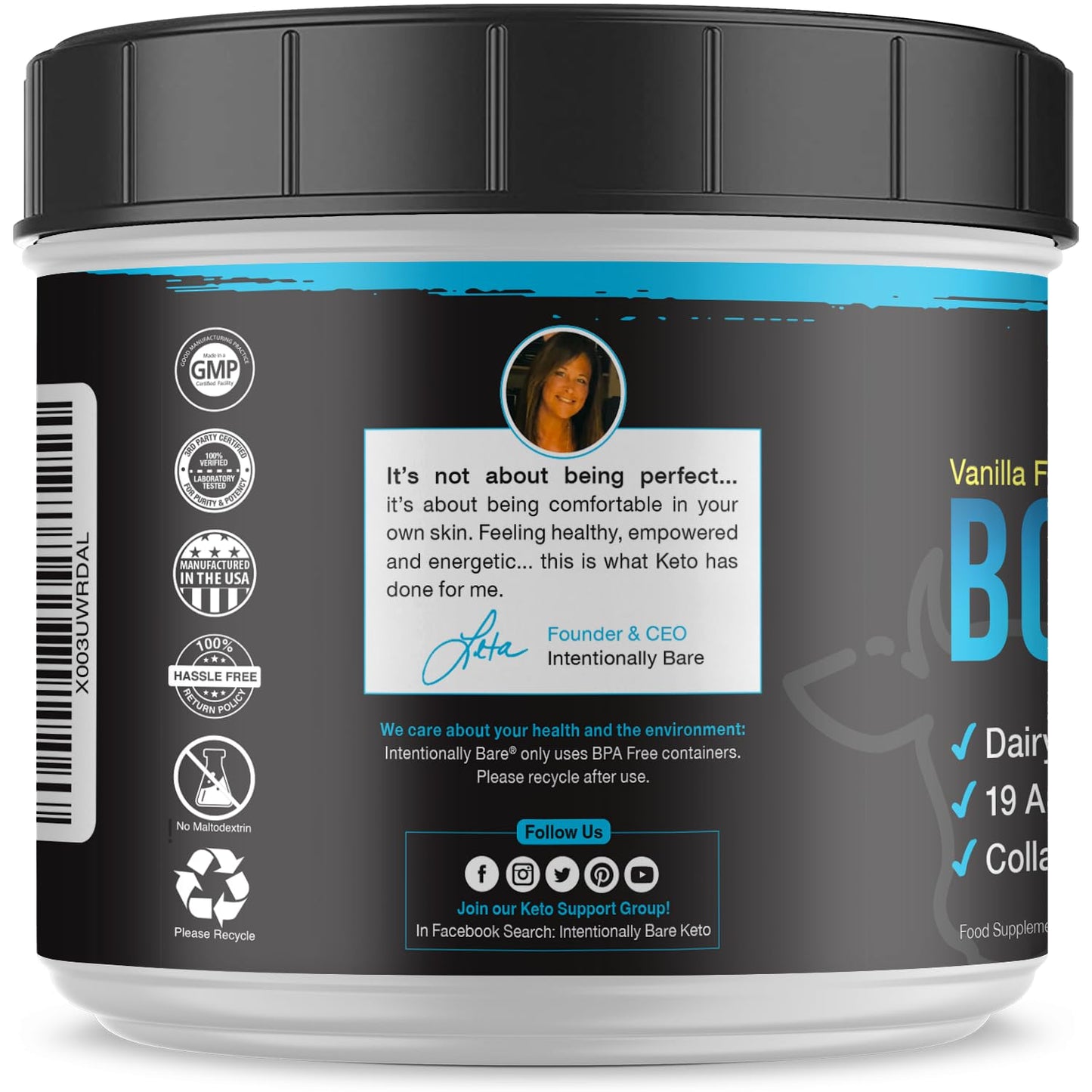 Intentionally Bare Bone Broth Protein Powder - Vanilla, Grass-Fed, 16.5 oz