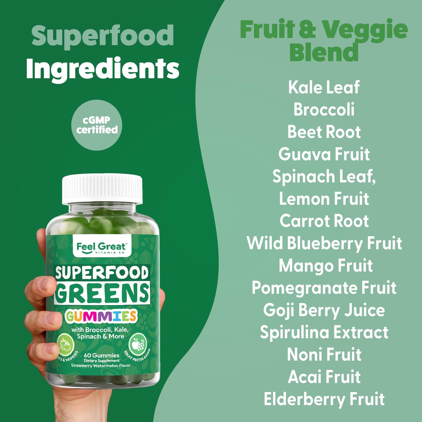 The Feel Great Vitamin Company Super Greens Gummies Watermelon Flavor, 60 Gummies