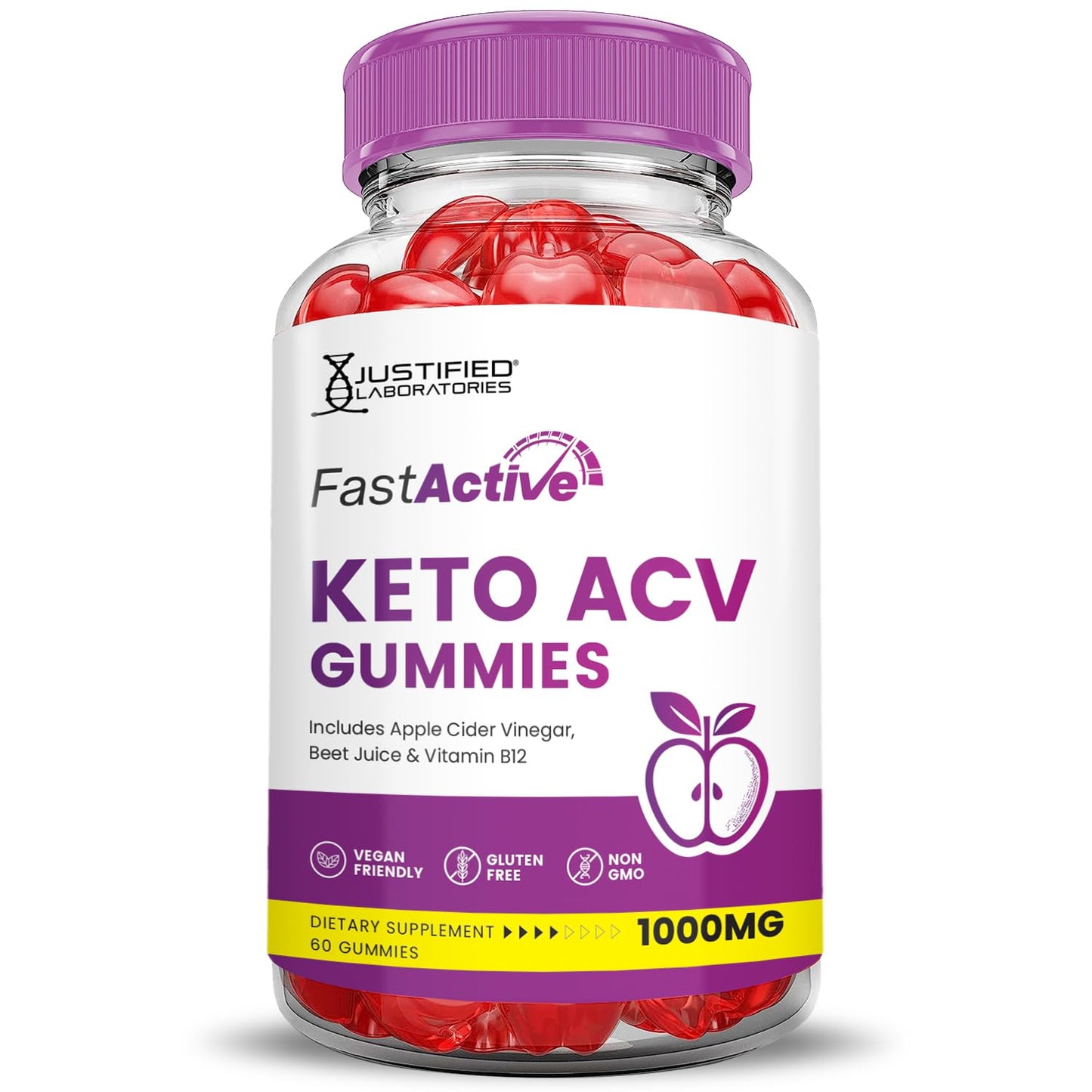 Justified Laboratories Fast Active Keto ACV Gummies Advanced Formula 1000mg Apple Cider Vinegar, 120 Gummies