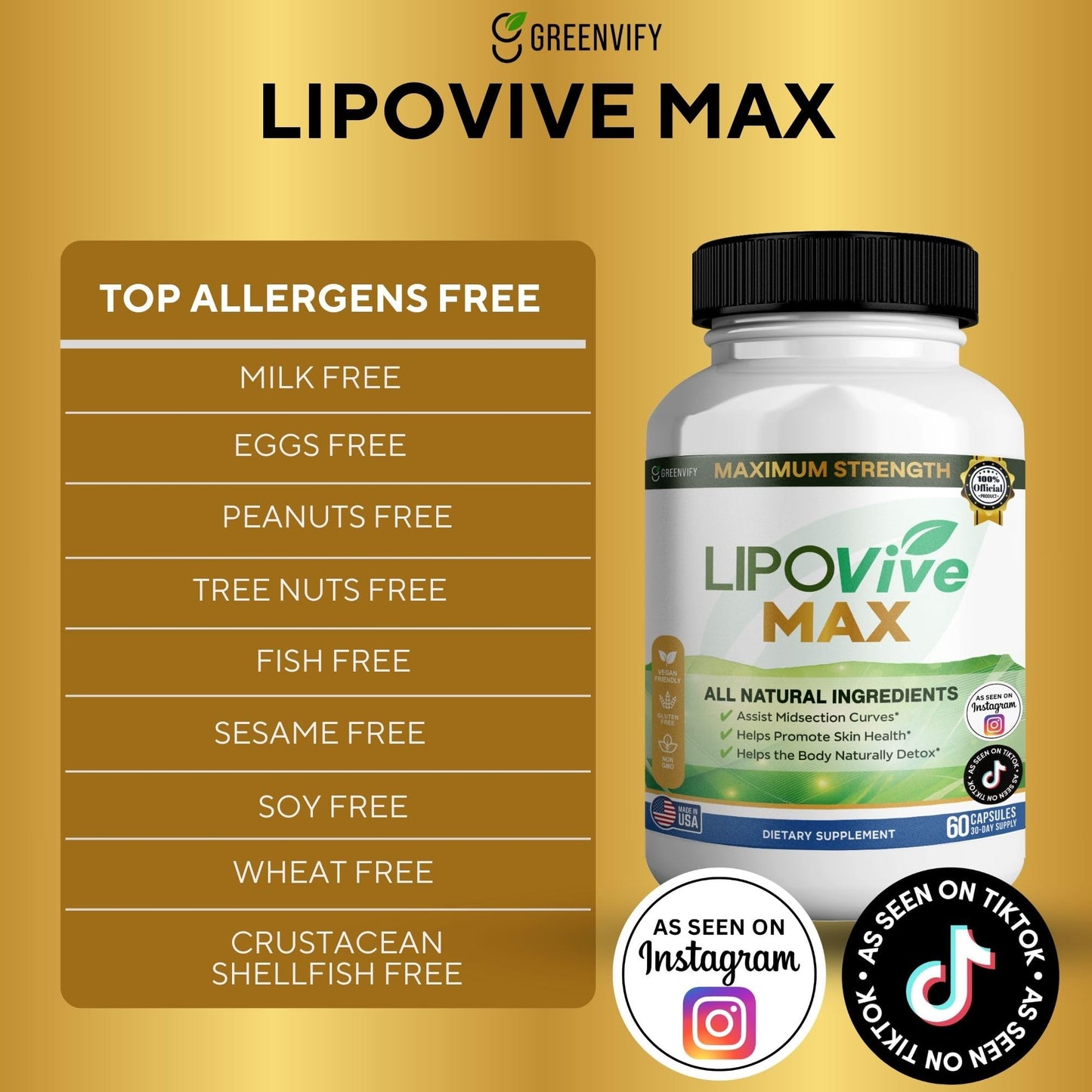 GREENVIFY LIPOVive MAX Maximum Strength Natural Supplement Capsule, 60 Capsules