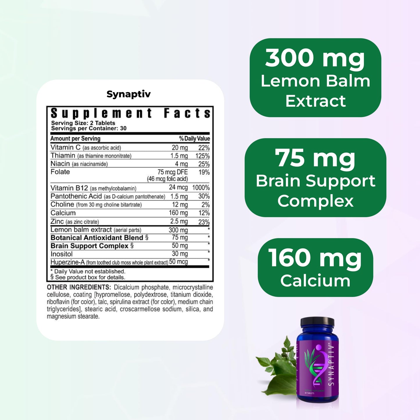 Youngevity Synaptiv Brain Support - 12in1 - Ginkgo, Huperzine, Bacopa, Quercetin and More - with Potent Antioxidant Blend + Vitamins, 60 Tablets