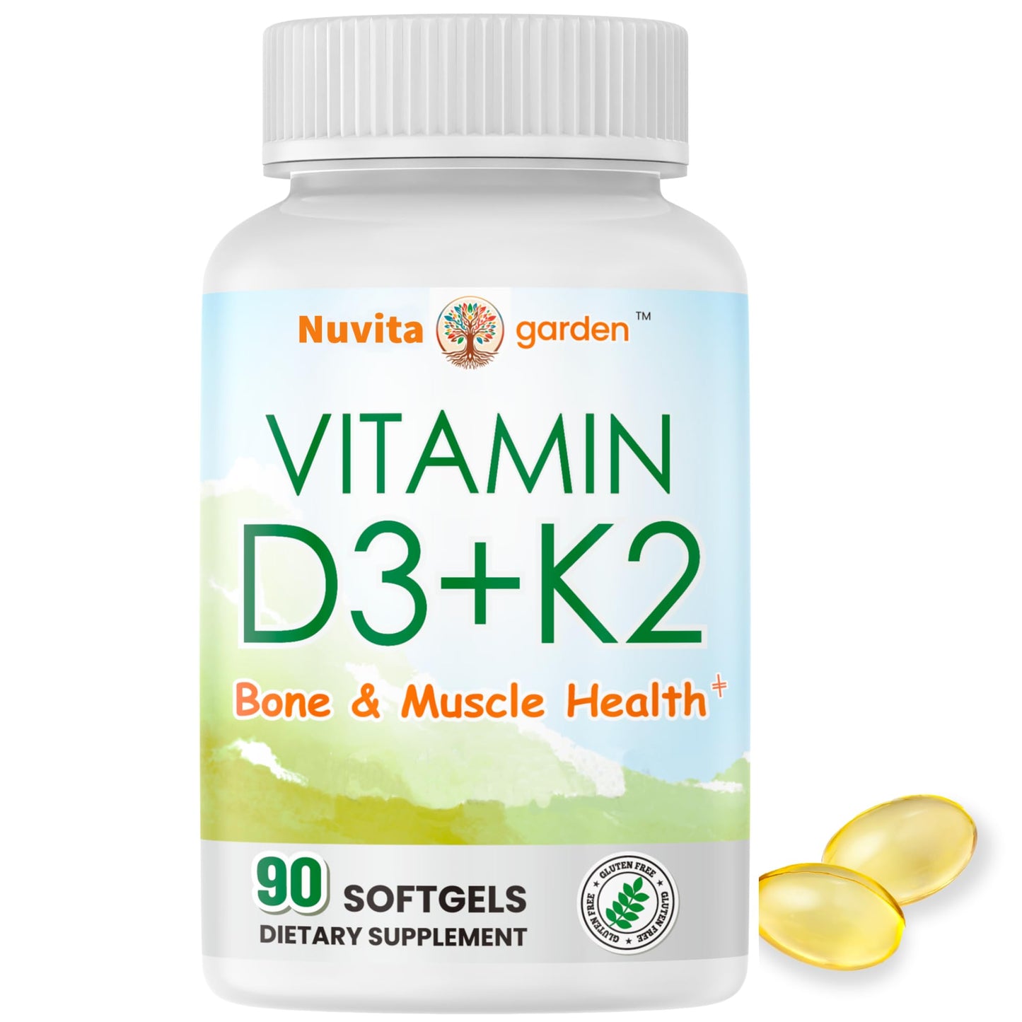 NoMiLu Vitamin D3 + K2 with Plant Based Vitamin D 10000IU & 200mcg Vitamin K2 as MK-7 - Max Absorption - Immune Support - 90 Softgels