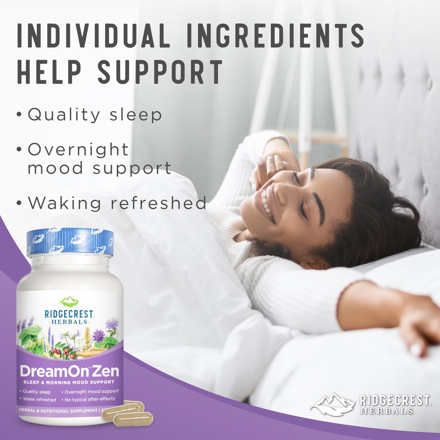 RidgeCrest Herbals DreamOn Zen Sleep Support Supplement Capsules, 60 Count