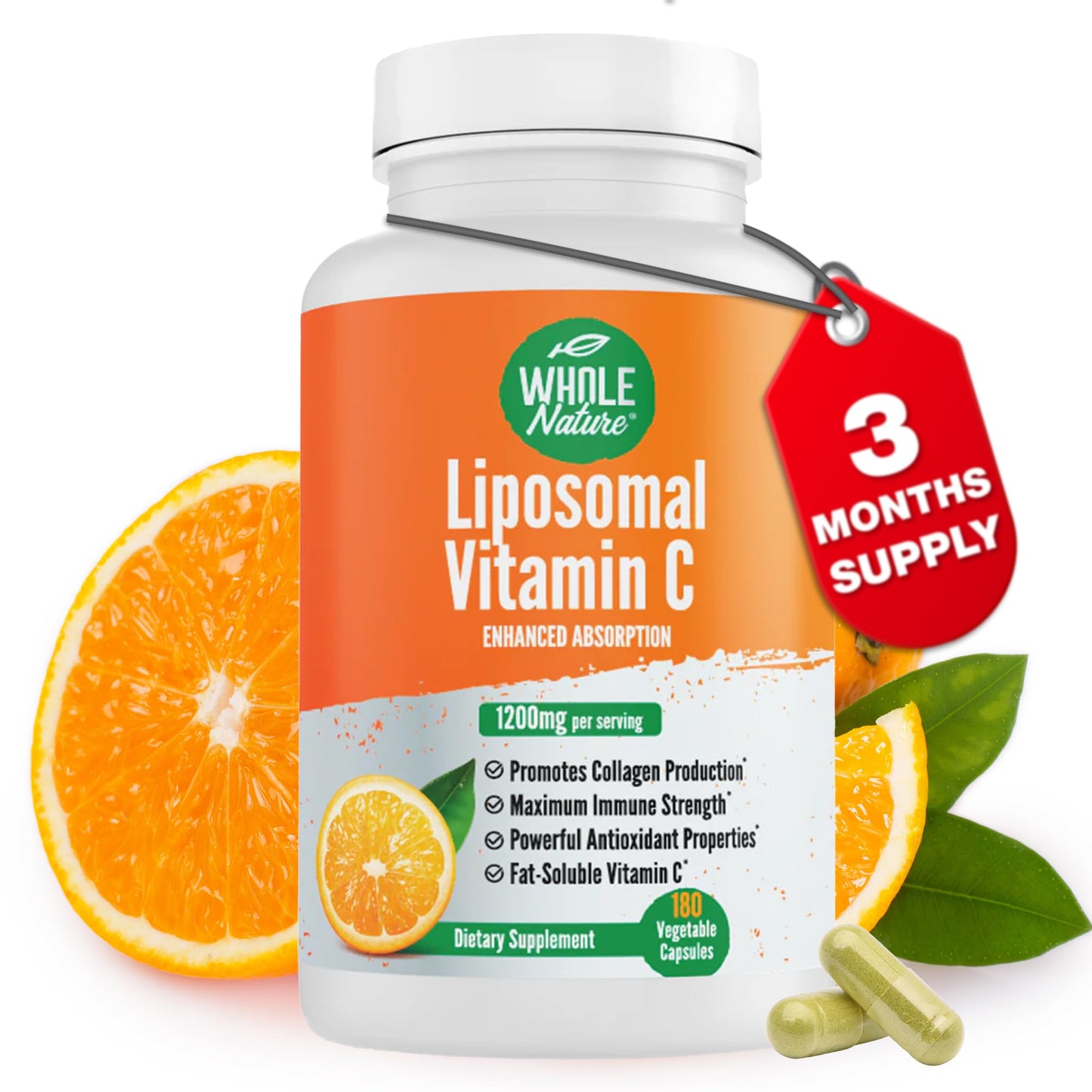 Whole Nature Liposomal Vitamin C Supplement 1200 mg 180 Capsules