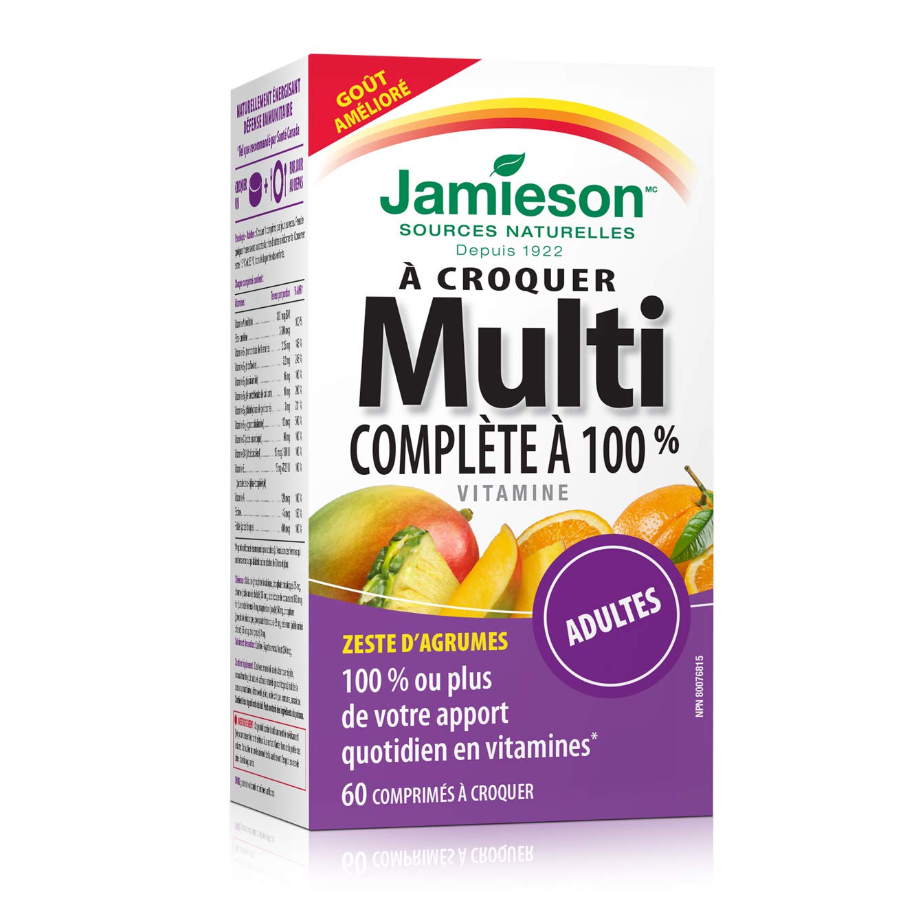 Jamieson Laboratories 100% Complete Chewable Multivitamin for Adults Citrus Twist Multi, 60 Chewable Tablets