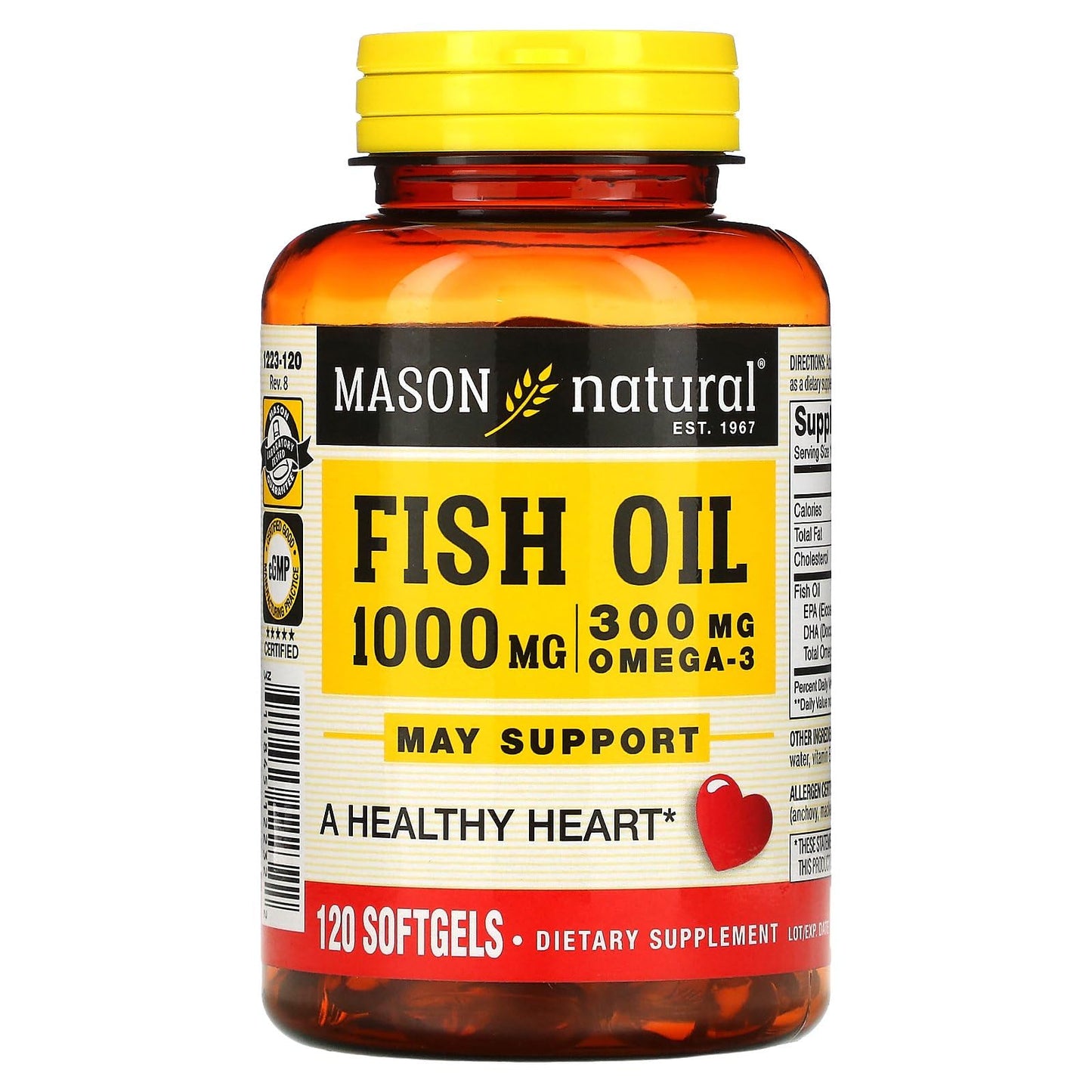 Mason Natural Fish Oil 1000 mg Softgels, 120 Count