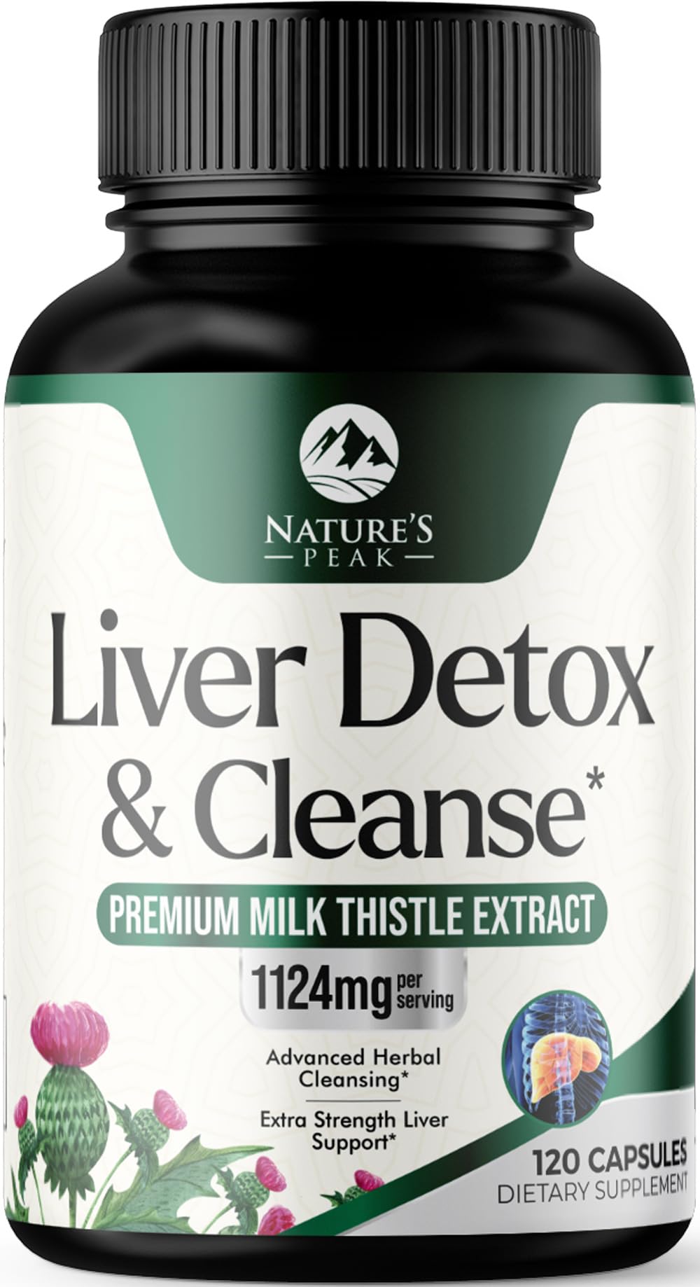 Nature's Peak Liver Cleanse Detox & Repair Milk Thistle Supplement Capsules, 120 Count