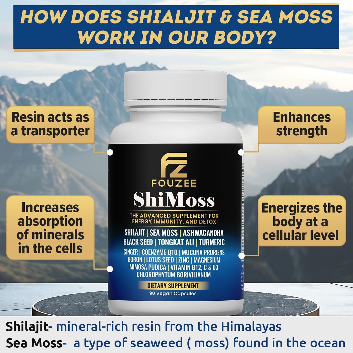 FOUZEE ShiMoss Supplement with Shilajit Capsules 90 Count