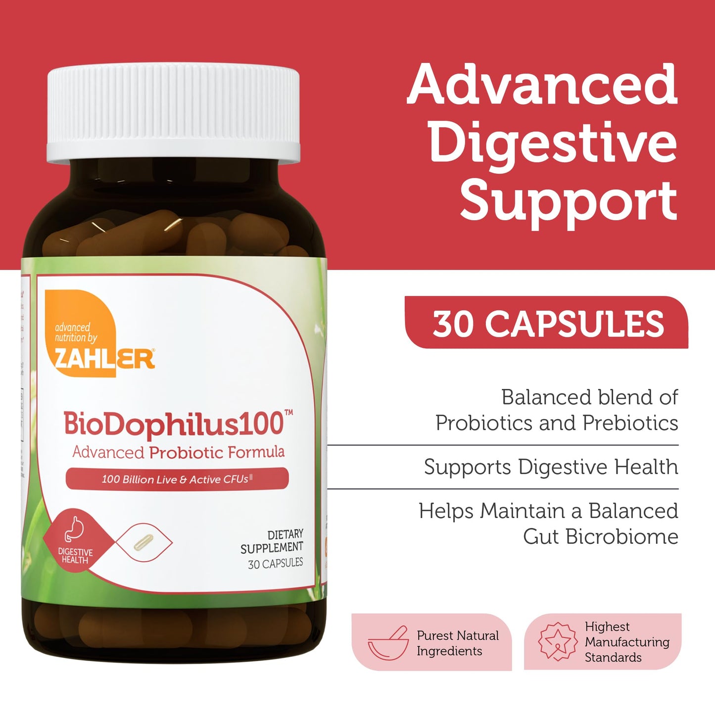 Zahler BioDophilus100-100 Billion Probiotic Capsule, 30 Count