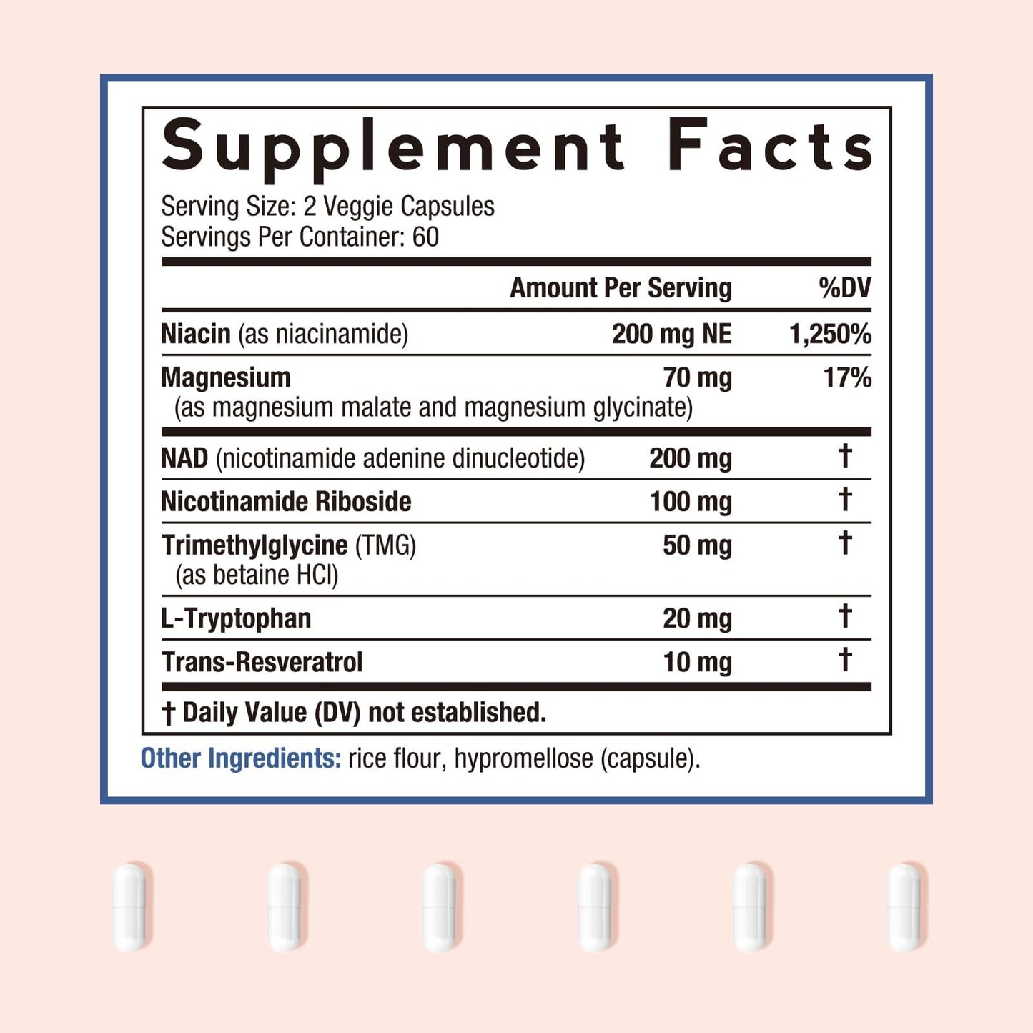 Doctor's Recipes NAD Supplement Nicotinamide Riboside Resveratrol NMN Alternative for Anti-Aging with Magnesium Glycinate & L-Tryptophan, 650mg Per Serving Energy & Mood Boost, 120 Capsules