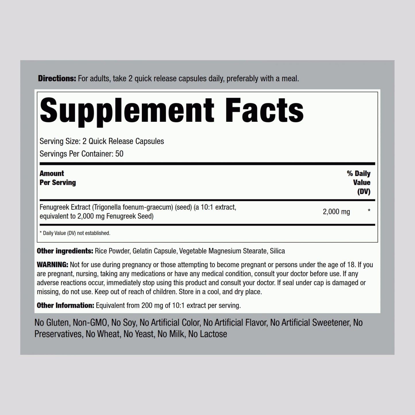 Piping Rock Fenugreek Capsules for Women, 100 Count