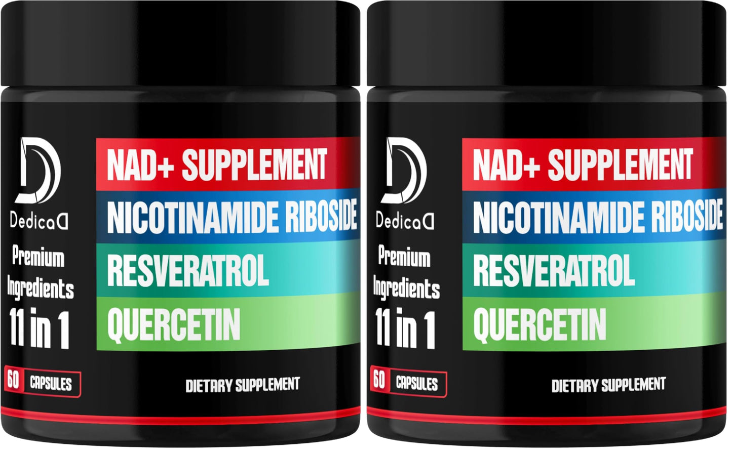 DEDICAD 11in1 NAD Supplement with Nicotinamide Riboside, Quercetin, Resveratrol and 8 More Capsules 120