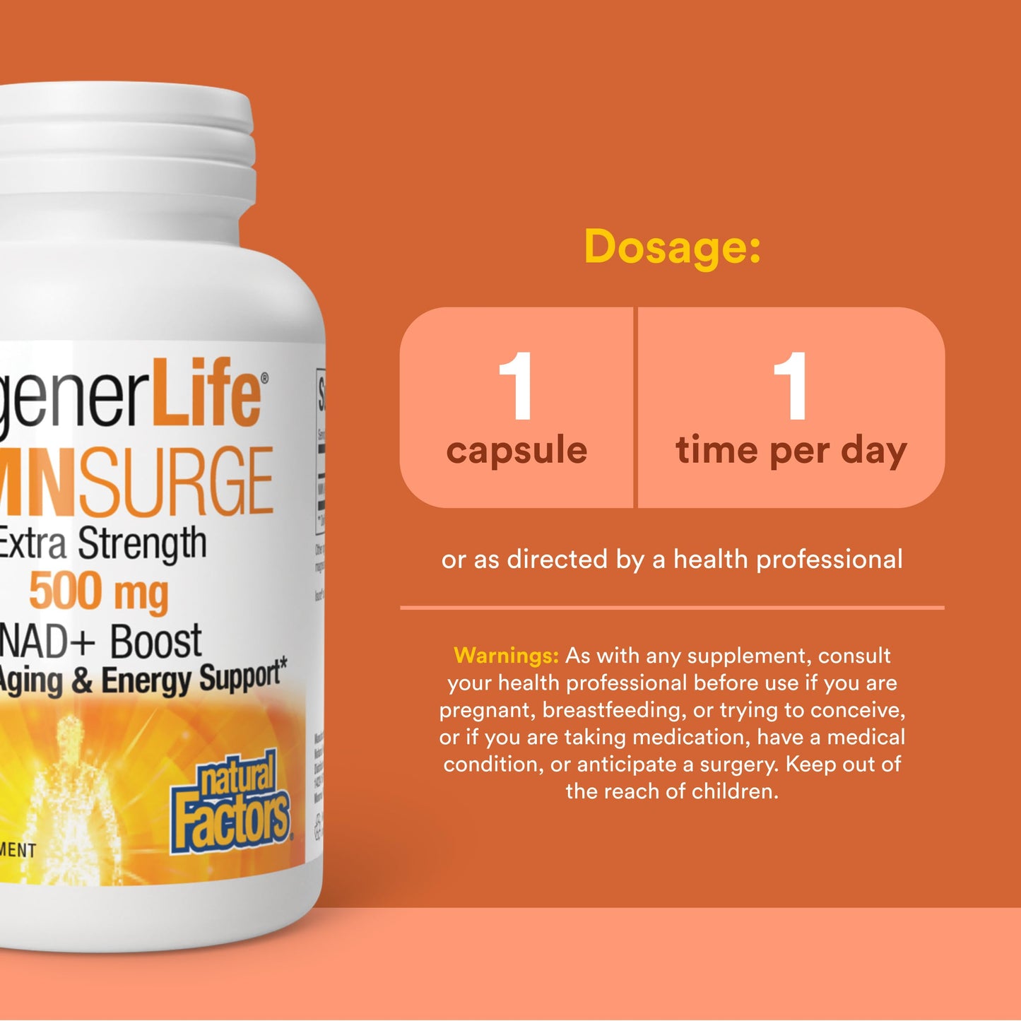 Natural Factors Regenerlife NMN NAD+ Boost 500mg Capsules 30 Count