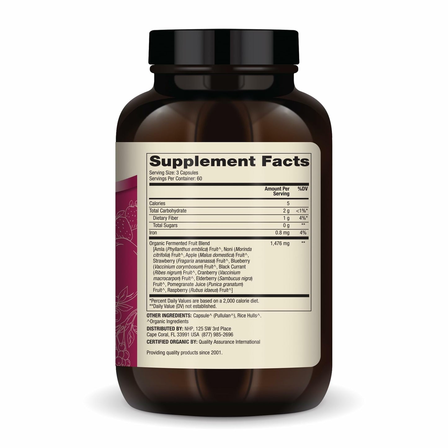 Dr. Mercola Organic Fermented Fruits - Antioxidant Support - Whole Food Berry & Fruit Blend - Zero Sugar - Non-GMO - Gluten-Free 180 Capsules