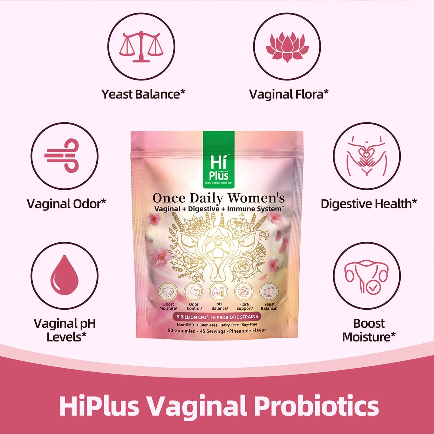 HiPlus Once Daily Women's Probiotics Gummies, 90 Count