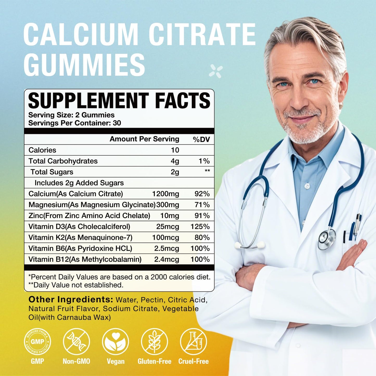 MSLOTAL Calcium Citrate Gummies 1200mg with Vitamin D3, B6, B12, Magnesium & Zinc Supports Bone & Muscle Health, 120 Chews