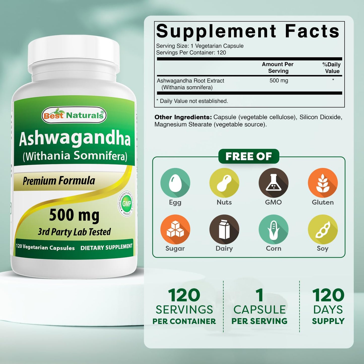 Best Naturals Ashwagandha Extract 500 Mg Capsules 240 Count