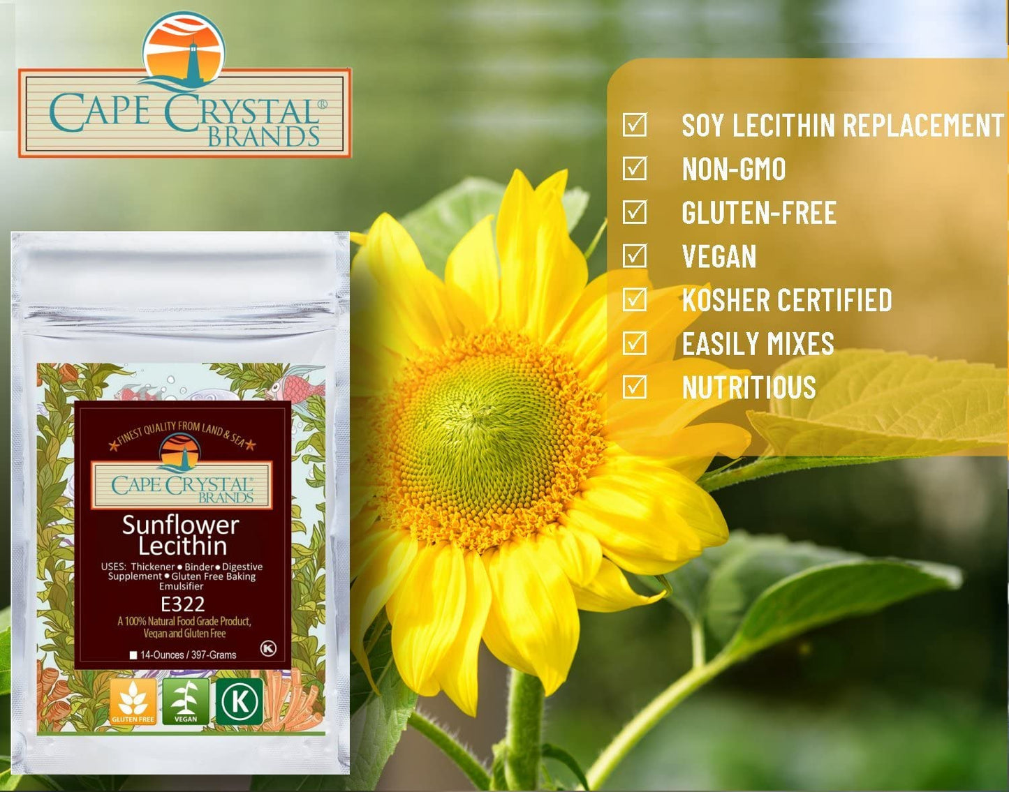 Cape Crystal Sunflower Lecithin Powder, 2 oz