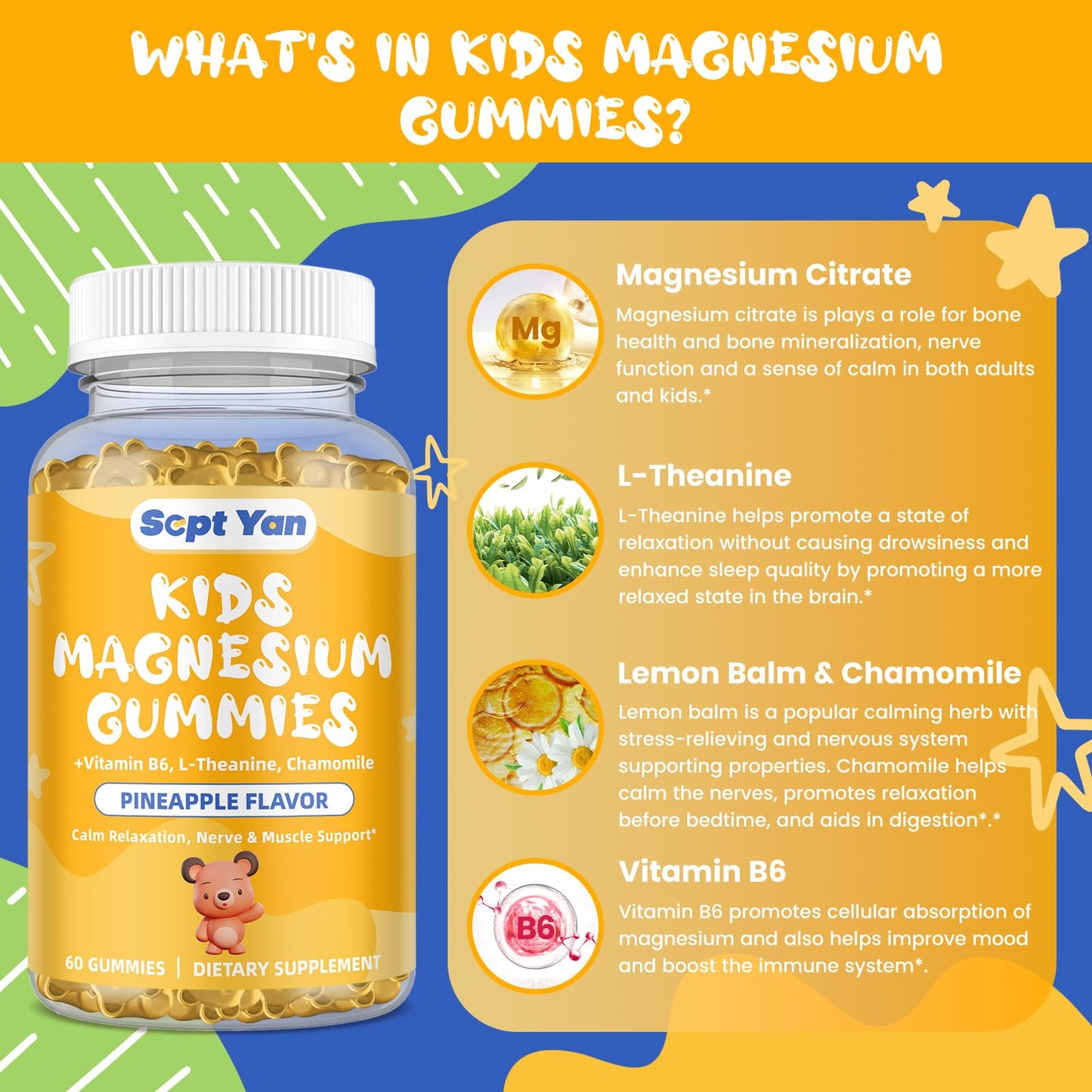 SEPT YAN Magnesium Gummies for Kids, 60 Count