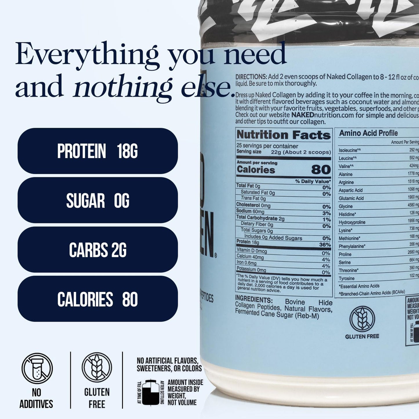 NAKED Vanilla Collagen Peptides Protein Powder, 20 Servings