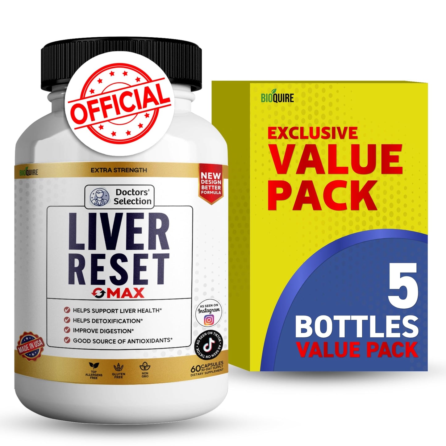 BIOQUIRE Liver Reset Max Extra Strength Supplement 60 Veggie Capsules