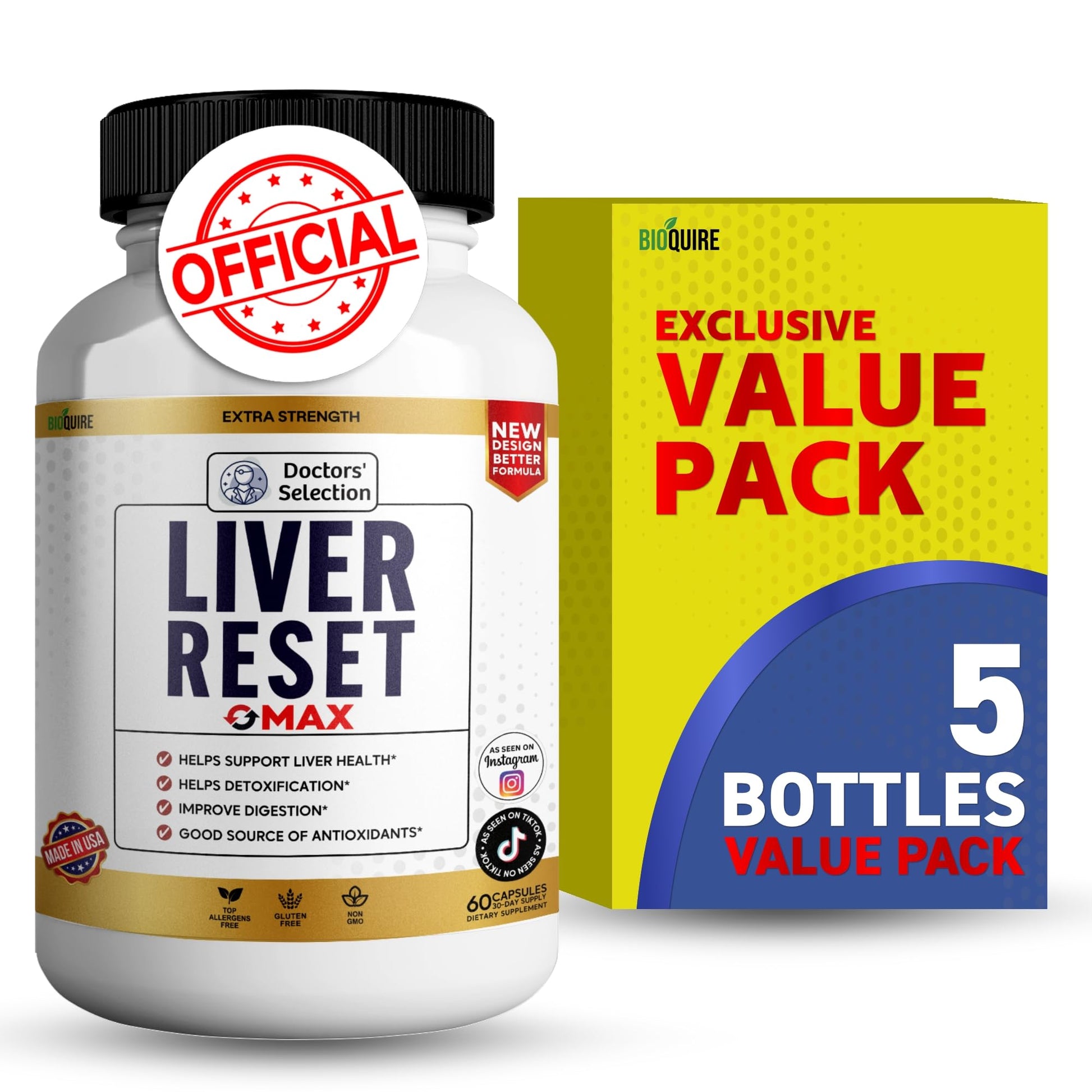 BIOQUIRE Liver Reset Max Extra Strength Supplement 60 Veggie Capsules