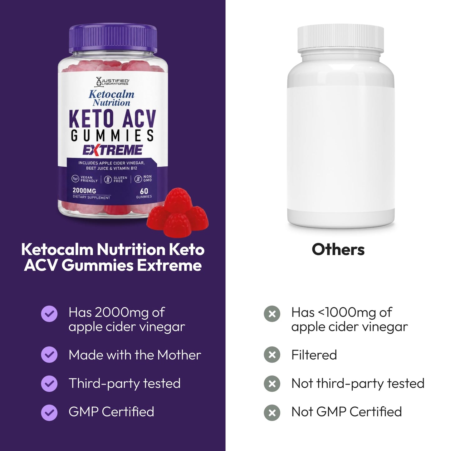 Justified Laboratories Ketocalm Nutrition Keto ACV Gummies Extreme, 300 Gummies