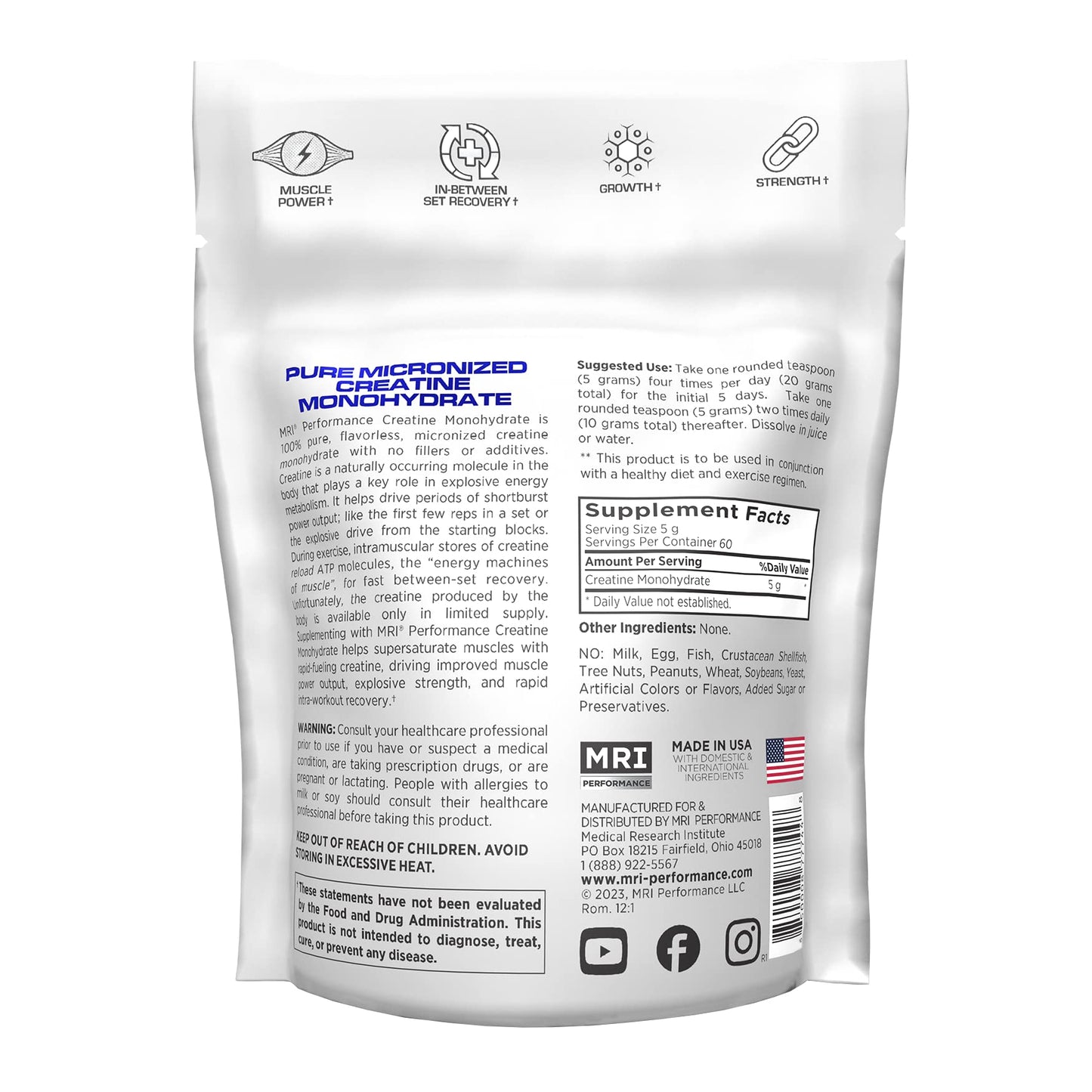 MRI Creatine Monohydrate Powder 10.56 Ounce
