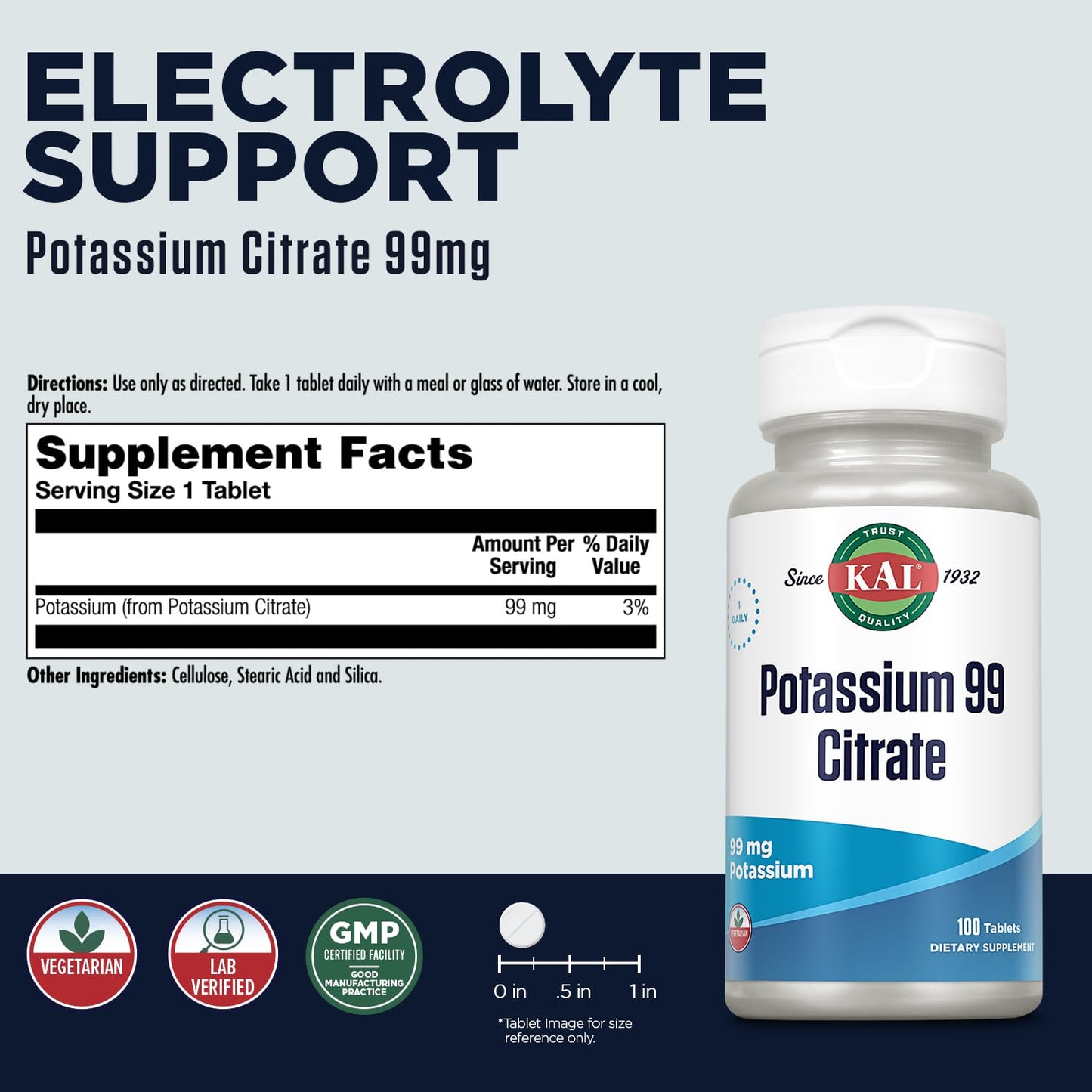 KAL Potassium Citrate 99mg Tablets, 100 Count
