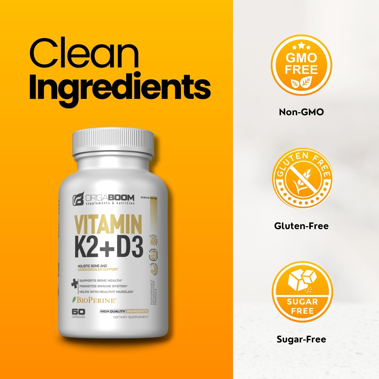 Orgaboom Vitamin D3 K2 Calcium Supplement Capsule, 60 Capsules