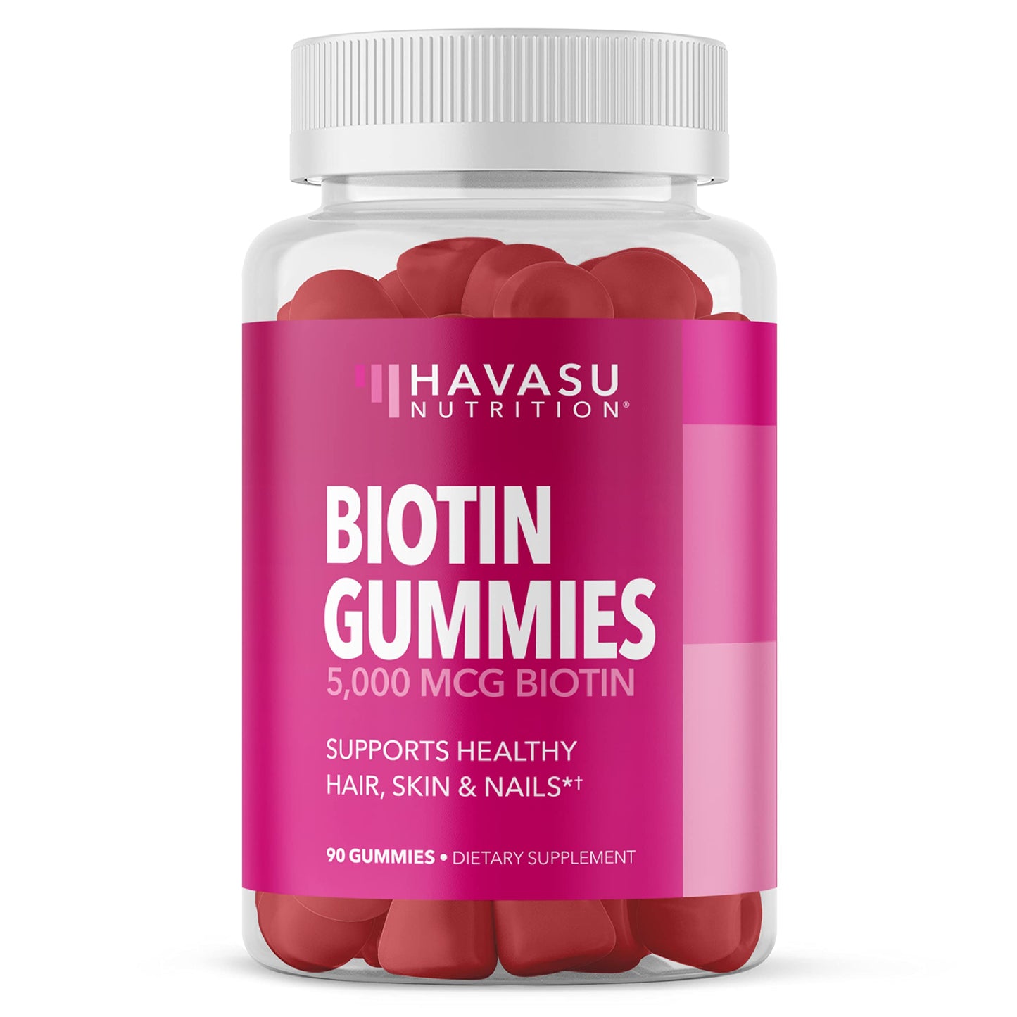 HAVASU NUTRITION Biotin 5000mcg Gummies - Hair, Skin and Nails - Vitamin B7 - Strawberry, 90 Count