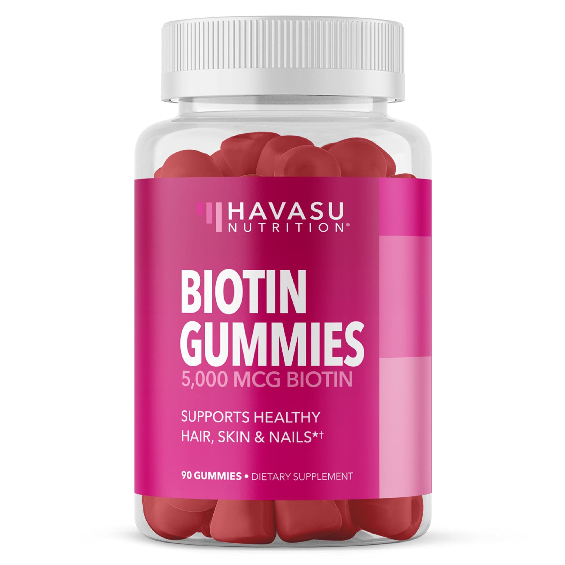 HAVASU NUTRITION Biotin 5000mcg Gummies - Hair, Skin and Nails - Vitamin B7 - Strawberry, 90 Count