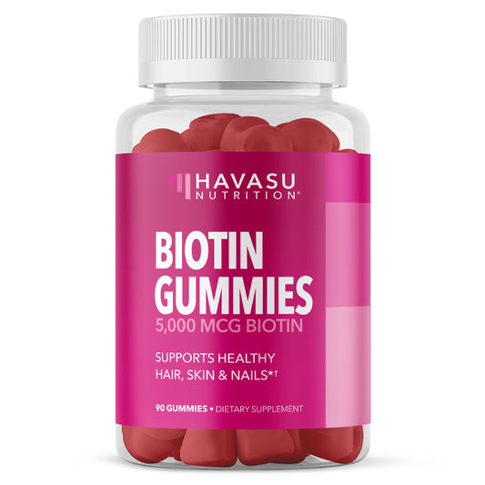HAVASU NUTRITION Biotin 5000mcg Gummies - Hair, Skin and Nails - Vitamin B7 - Strawberry, 90 Count