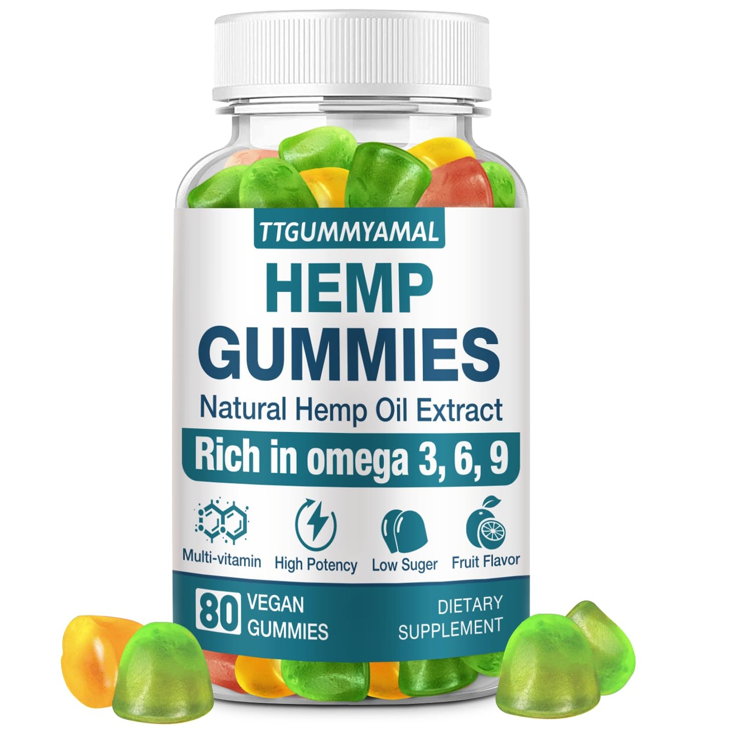 TTGUMMYAMAL Hemp Gummies for Pain Anxiety Sleep Stress Gummy 80 Count