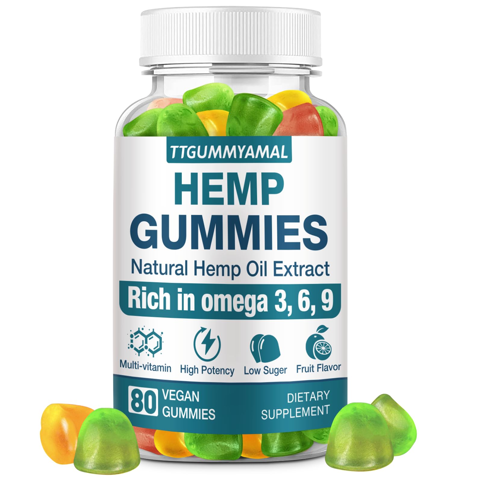 TTGUMMYAMAL Hemp Gummies for Pain Anxiety Sleep Stress Gummy 80 Count