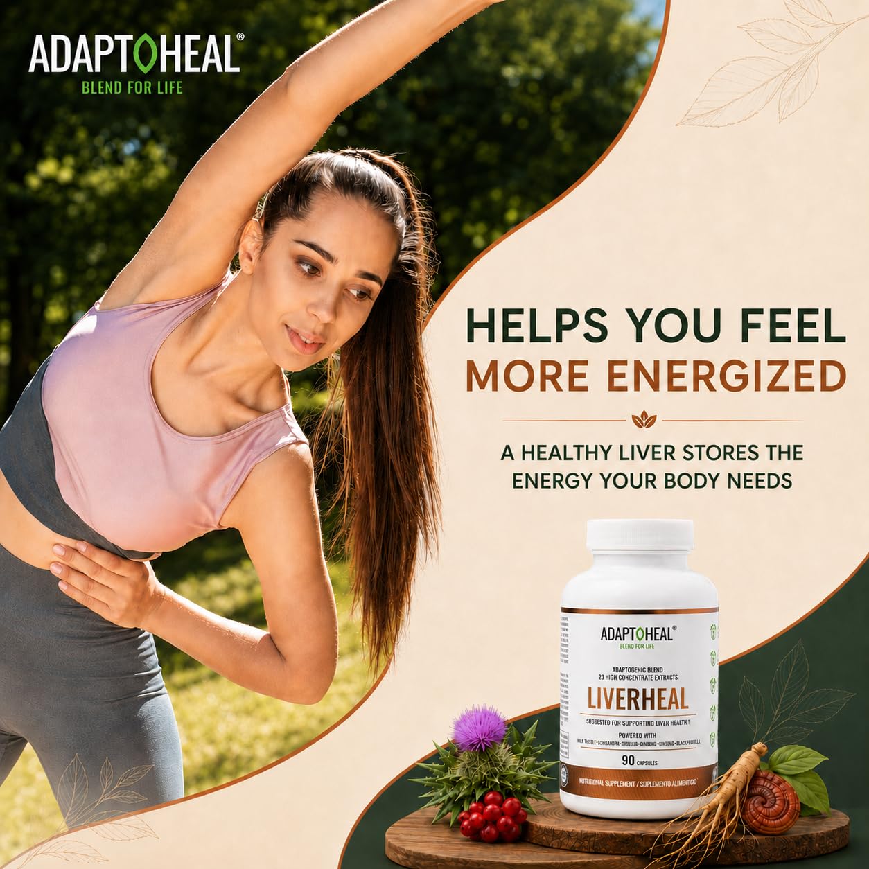 ADAPTOHEAL Liverheal Liver Support Milk Thistle Turmeric Capsules 90 Count